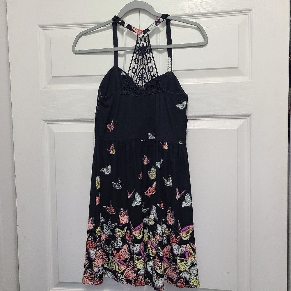 No Boundaries Black Butterfly Halter Sundress Cocktail NB Sweetheart Lace Back S - Picture 2 of 10